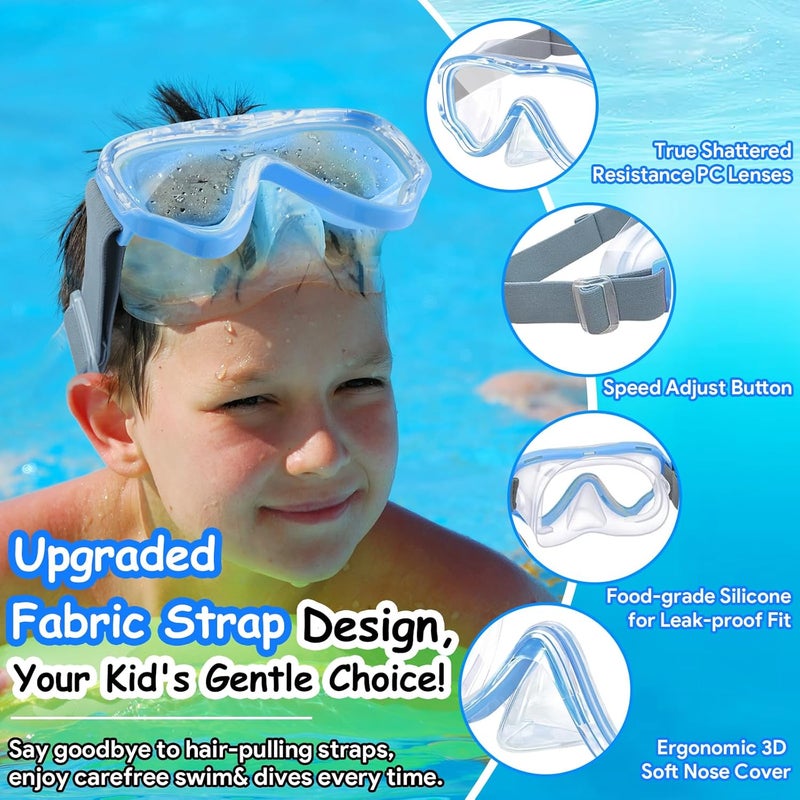 Vvinca Kids-Goggles with Nose Cover, Diving Mask Elastic Fabric Strap Anti Fog Anti Shattered Lens for Kids Swim Goggles 3-14 - Image 2